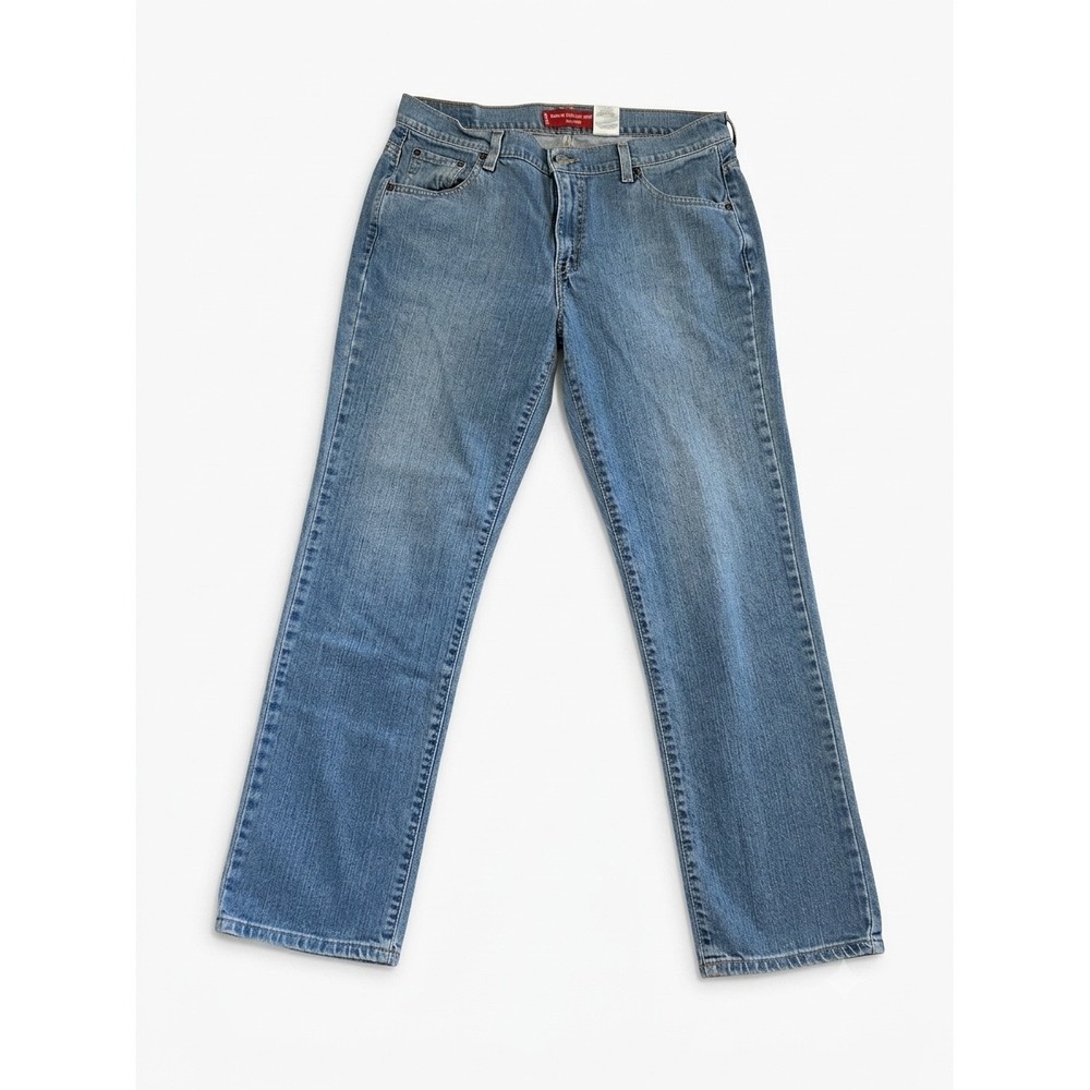Levis 505 Nouveau Straight Stretch Jeans Medium Wash Blue Denim Womens 12 M